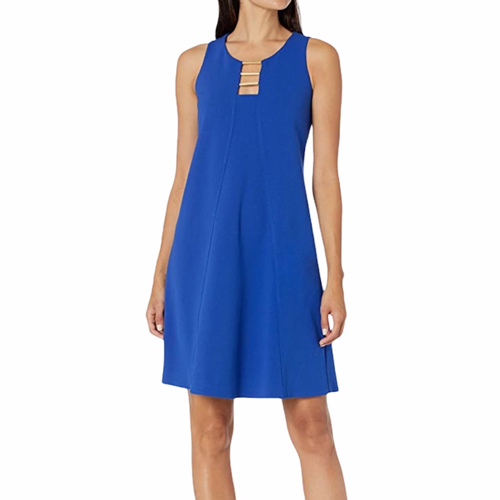 NINE WEST Sz8 Crepe Cut Out Neck Trapeze Dress